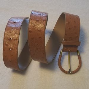 Emmanuel leather ostrich print belt brass hardware
